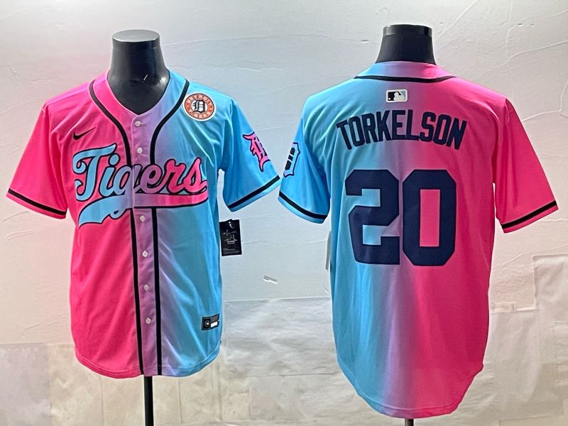 Men 2025 Detroit Tigers 20 Torkelson Blue pink Game Nike MLB Jersey style 06